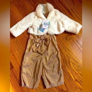 Nannette Baby 2 Piece Holiday Jumpsuit w Faux Fur Bolero-NWT
